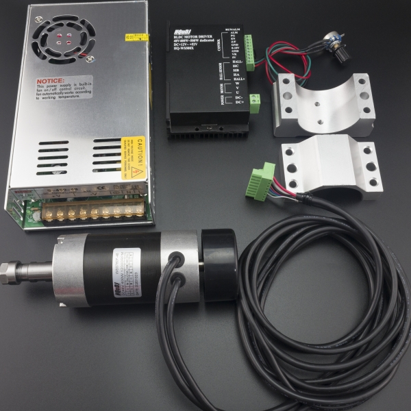 KIT SPINDLE O HUSILLO 400W 12000RPM ER16 SIN ESCOBILLAS CON DRIVER DE CONTROL Y FUENTE DE ALIMENTACIÓN PARA CNC RUTEADORA Genéri